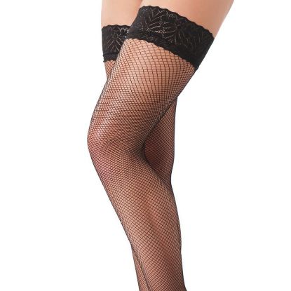 Picture of Black Fishnet Floral Hold Up Stockings