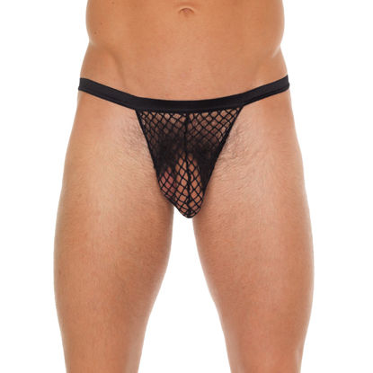 Picture of Mens Black GString With Black Net Pouch