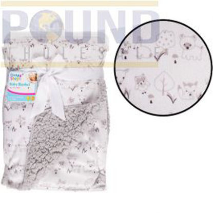 Picture of FIRST STEPS MINK SHERPA WHITE WOODLAND PRINT BABY BLANKET