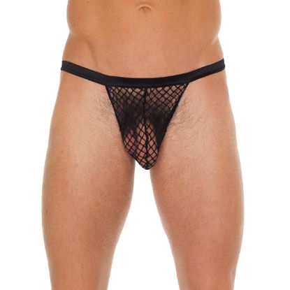 Picture of Mens Black GString With Black Net Pouch