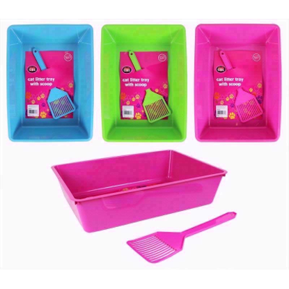 Picture of WORLD OF PETS CAT LITTER TRAY WITH SCOOP 3 ASSORTED COLOURS
