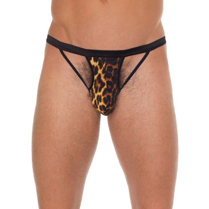 Picture of Mens Black GString With Black Straps To Animal Print Pouch
