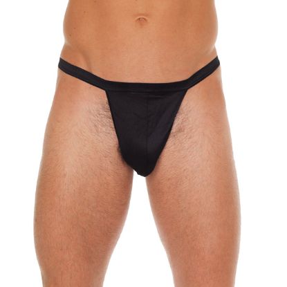 Picture of Mens Black Straight GString With Black Pouch