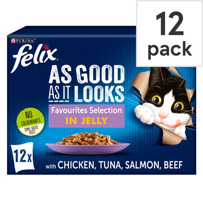 Picture of Felix As Good as It Looks Wet Cat Food Favourites Selection Jelly Pouches, 12 x 100 g - Pack of 4