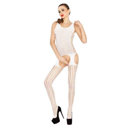 Picture of Passion Mesh Body with Circle Fishnet Legs Body Stocking White