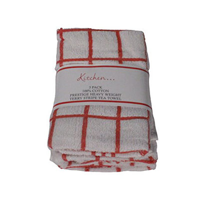 Picture of Heavyweight Cotton Terry Tea Towels (3 pack) in Red by Textiles Direct